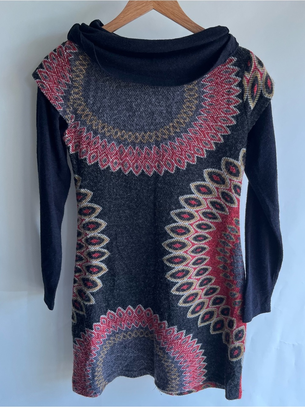 Aryeh Sweater Dress Cowl Turtleneck Sz Sm Women’s Gray Red Yellow Long Sleeve